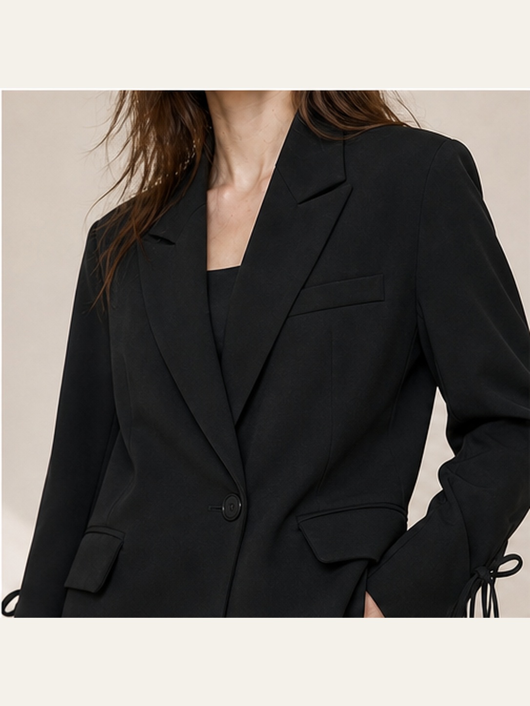 Romy Tie-Sleeve Blazer fabric and trim detail